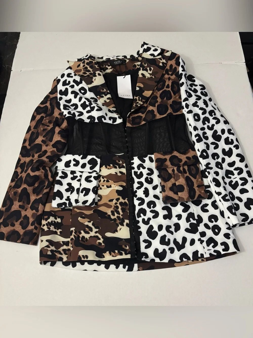 AKIRA BEIBS IN THE TRAP CORSET BLAZER IN PATCHWORK CHEETAH XL - Picture 2 of 13